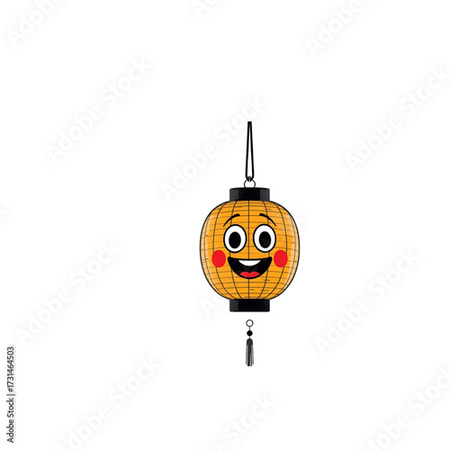 Charming illustration of a cheerful orange Asian lantern with a happy face, embodying festive celebration and cultural charm, ideal for design projects and vibrant graphics