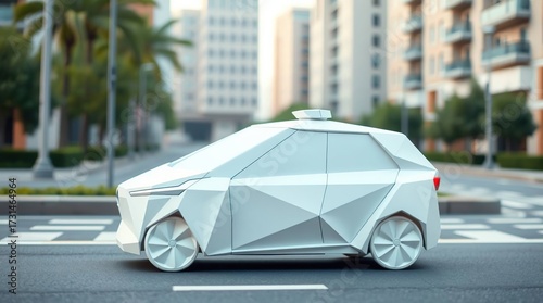 White futuristic car city street.