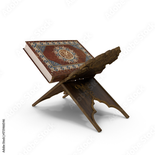 Canvas Print Reading the quran on a wooden stand, islamic study, peaceful atmosphere
