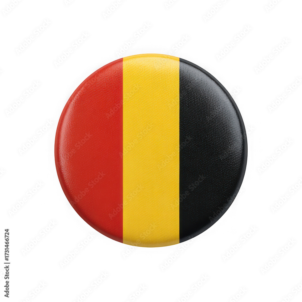Fototapeta premium Round belgian flag button emblem with vertical red yellow and black stripes isolated on transparent background