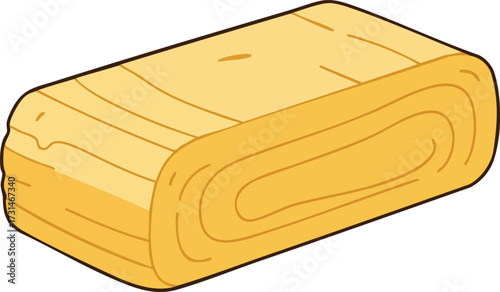 A simple cartoon illustration of a rectangular block of uncooked puff pastry dough with visible layers.