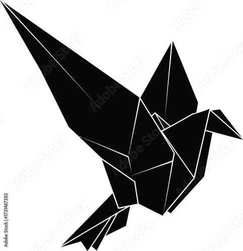 Origami bird in flight isolated on white background geometric paper bird, a symbol of peace, hope, and the art of paper folding, with a modern aesthetic