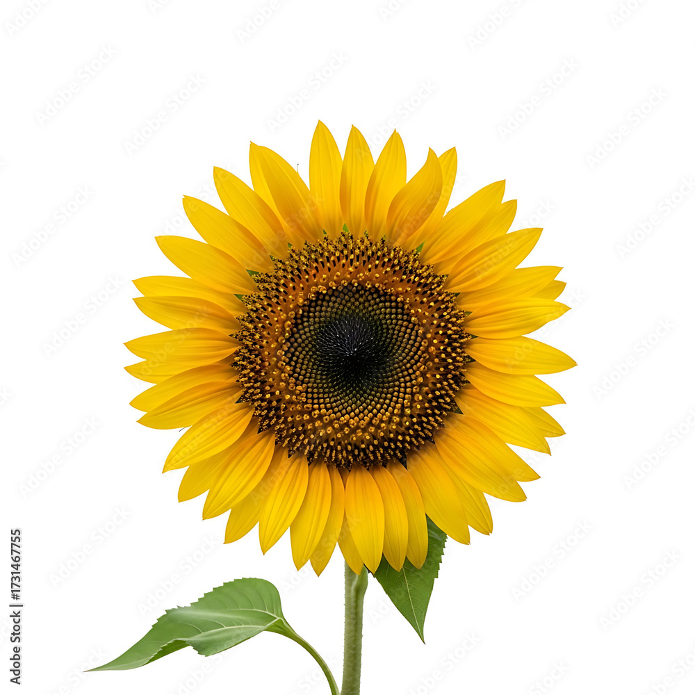 Fototapeta premium Beautiful sunflower blossom with detailed seed pattern and yellow petals