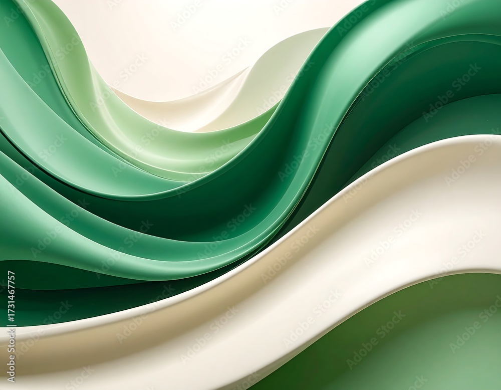 Fototapeta premium Abstract green and white flowing waves