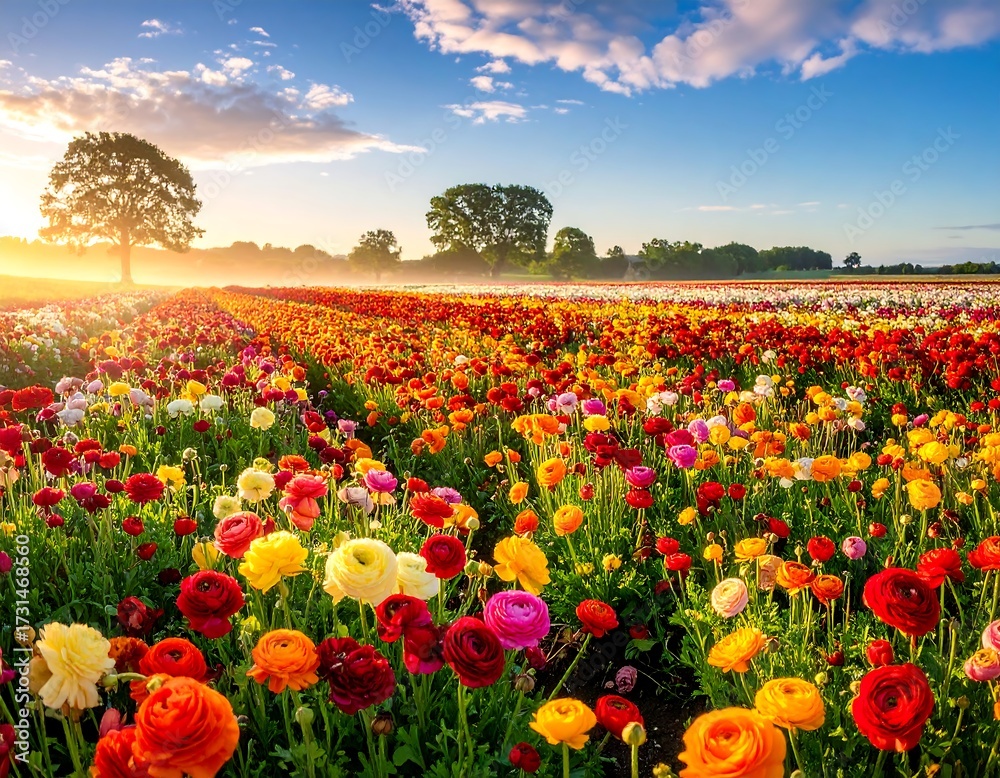Fototapeta premium Vibrant Flower Field at Sunrise.