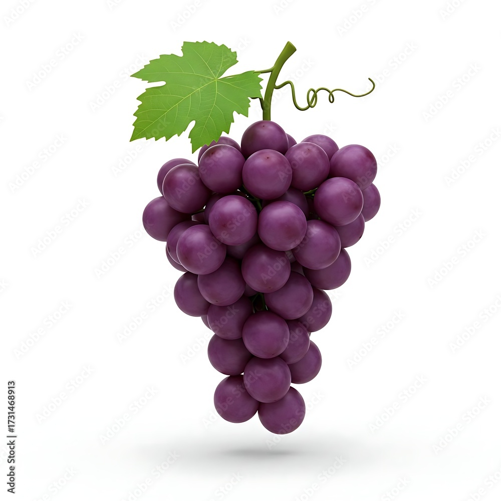 Fototapeta premium Cluster of ripe purple grapes, photorealistic 3D render, violet and green, wine and healthy eating concept
