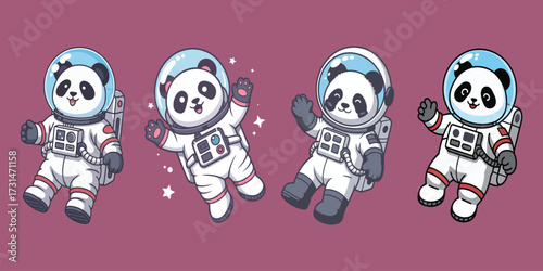 Cute panda astronaut in space cartoon vector illustration adventure travel