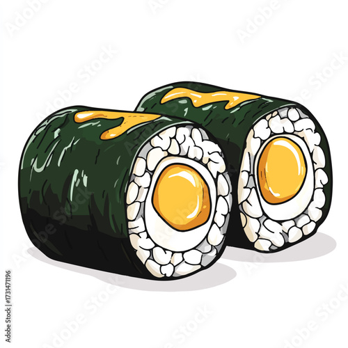 Two Egg Sushi Rolls with Nori and Rice