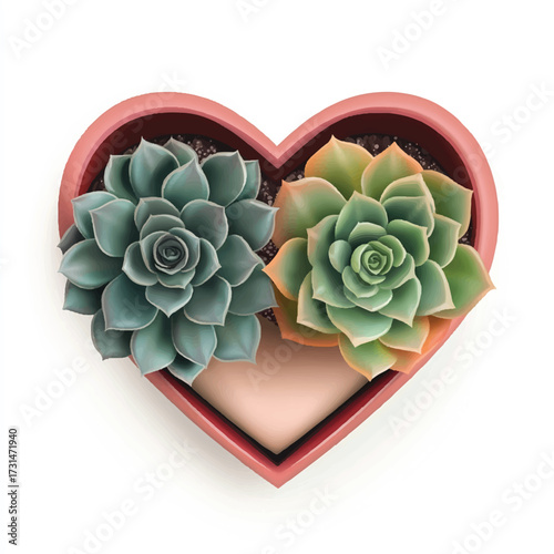 Two Succulents in a Heart Shaped Planter