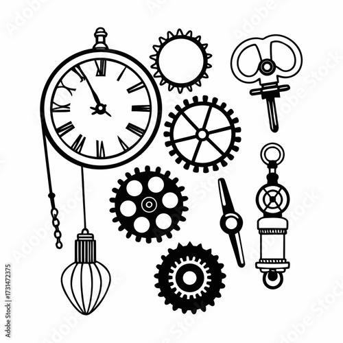 Clockwork Gears and Vintage Clock Illustration