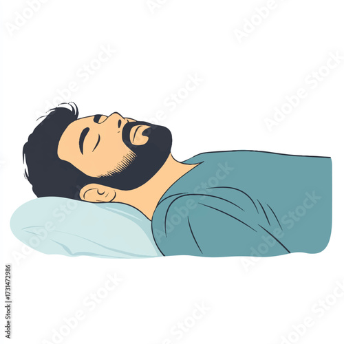 Vector illustration of a bearded man sleeping peacefully
