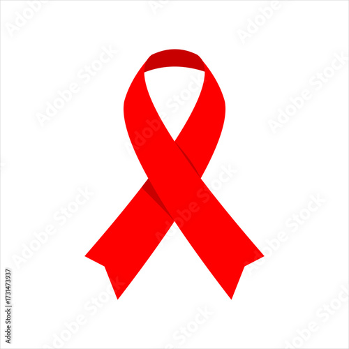 Red awareness ribbon as a symbol of support for health campaigns and disease awareness, flat art design style.
