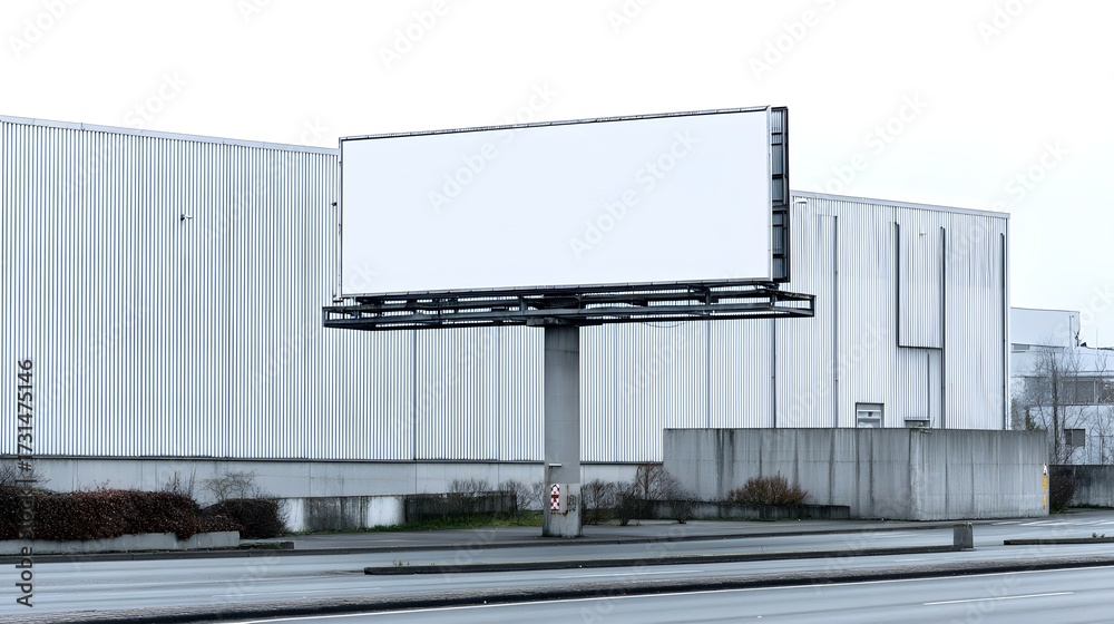 Obraz premium Blank outdoor billboard for advertising placement stands tall against a modern building with a street in the foreground ready for marketing.