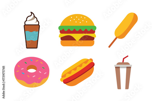 Collection of fast food icons isolated on white background