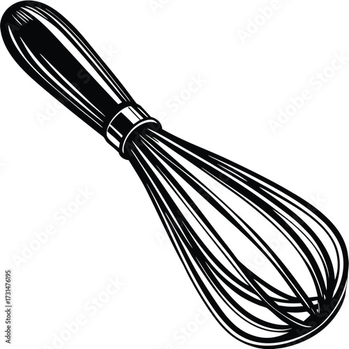 Black and White Whisk Kitchen Utensil Isolated on White Keywords: whisk, kitchen utensil, cooking, baking