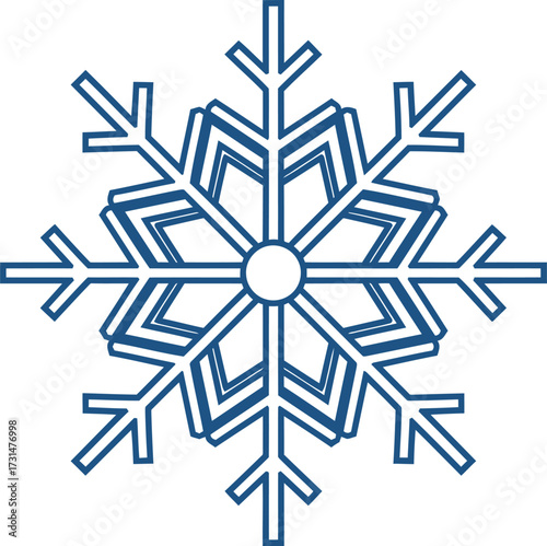 A stylized blue snowflake icon with a symmetrical, six-pointed geometric design on a white background.