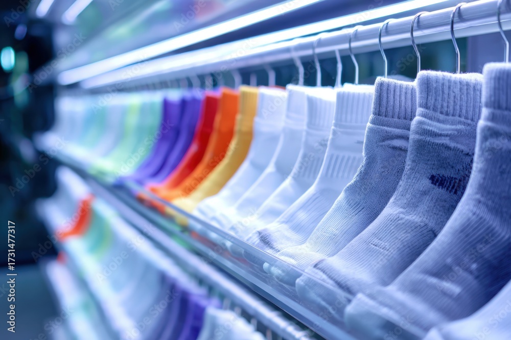 Fototapeta premium Colorful Varieties of Socks Displayed on a Retail Store Shelf