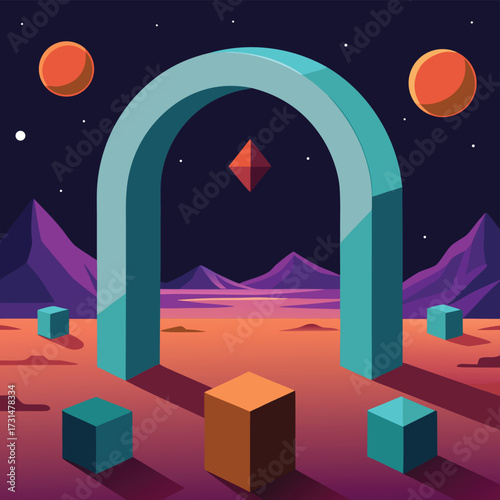 floating cube archway in sci fi void .eps