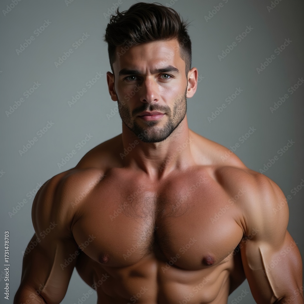 Fototapeta premium Muscular Caucasian Fitness Man Posing in Gym