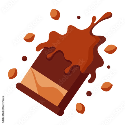 chocolate bar melting with chocolate splashes