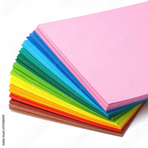 Stack of vibrant, colored paper, angled view