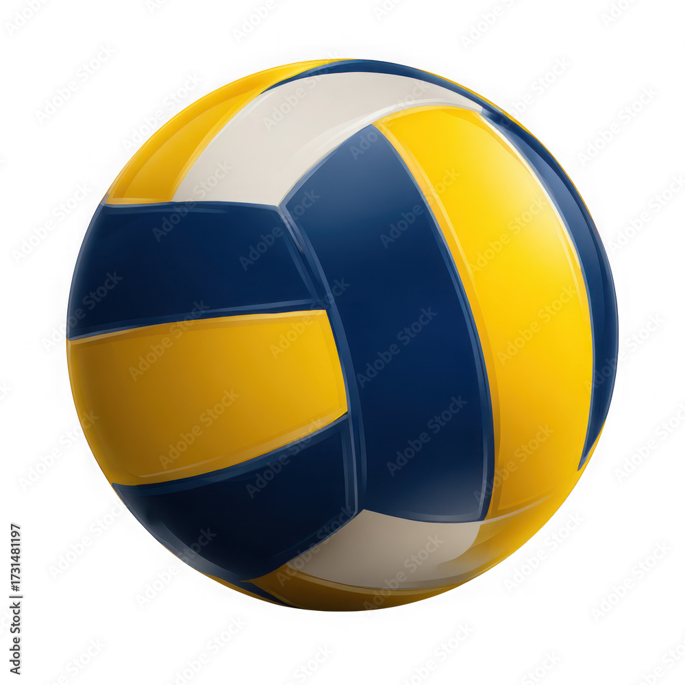 Fototapeta premium A vibrant yellow blue and white volleyball isolated on transparent background for sports and games