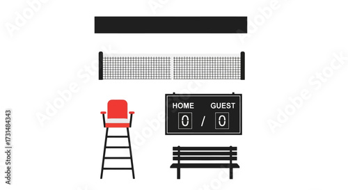 Isolated Tennis Court Elements for Game Visualizations, Realistic Sport Simulations, and Educational Illustrations of Gameplay and Equipment