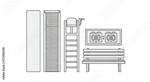 Minimalist Outline of Tennis Court Elements for Sports Design, Illustration, and Educational Materials on Adobe Stock for Recreational and Professional Tennis Environments
