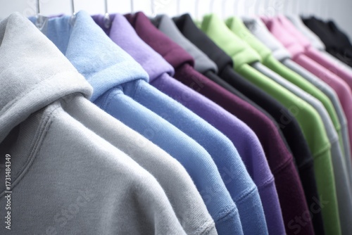 Colorful Hoodies Displayed on Hangers in a Fashion Store Setting