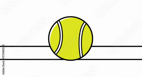 Minimalist Tennis Ball Illustration on Court Line for Sports Promotion, Training Materials, and Graphic Design Projects