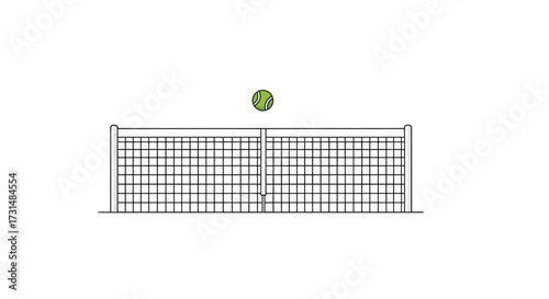 Minimalist Tennis Net and Ball Illustration for Sports Equipment Catalogs, Game Tutorials, and Recreational Activity Visual Aids Aimed at Fitness and Leisure Promotion