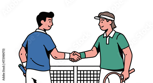 Illustration of Two Tennis Players Shaking Hands After a Match, Ideal for Sportsmanship Concepts and Sporting Event Promotions