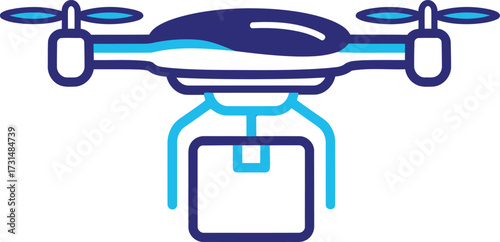A drone carrying a package, a symbol of delivery and technology.