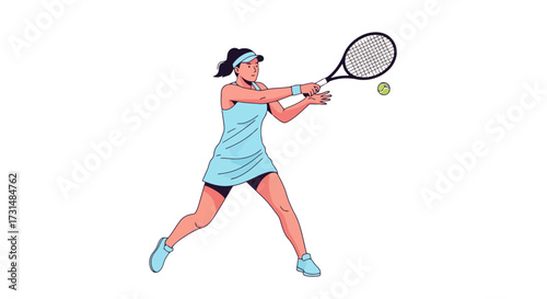 Energetic tennis player illustration for sports promotions, fitness campaigns, and athletic training resources, designed for use in health and wellness materials.