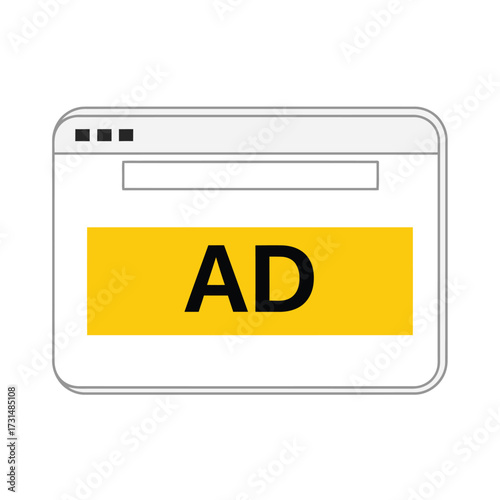 A graphic illustration of a web browser window displaying a yellow banner with the text "AD" in black.