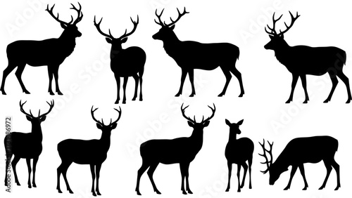 Set of deer silhouette illustration. Deer icon set vector design.