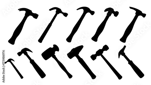 Set of hammer silhouettes vector