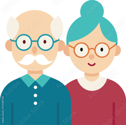 old couple with glasses standing together icon.