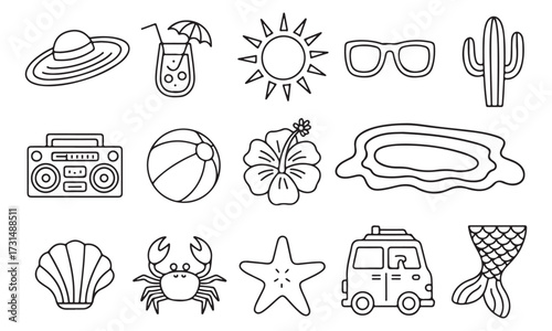 Summer Beach Essentials Vector Icons