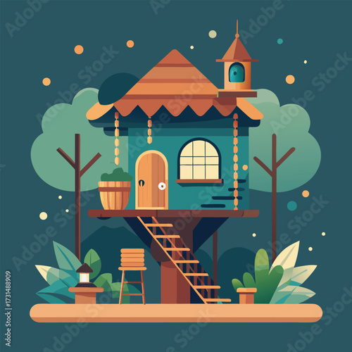 a children s storybook treehouse decorated with wh (2).eps
