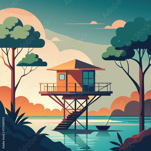 a coastal mangrove treehouse above the water  (2).eps