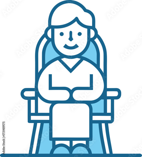 senior person in rocking chair simple line icon.