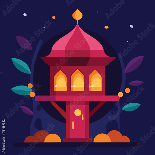 a diwali lantern lit glowing treehouse  (1).eps