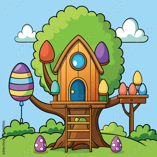a glowing easter egg treehouse .eps