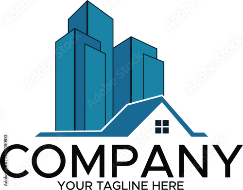 commercial and Residential Real Estate Logo Design with Buildings and House Roof ,Modern Property Business Branding