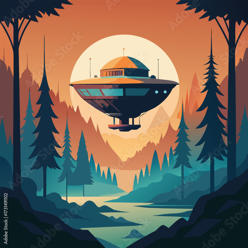 a magical floating orb shaped treehouse levitating (2).eps