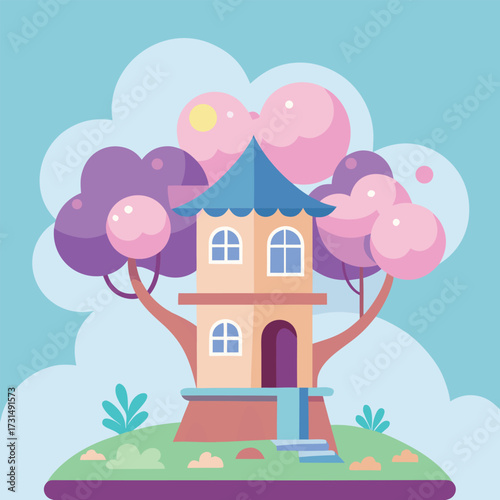 a pastel dreamland cartoon treehouse  (1).eps