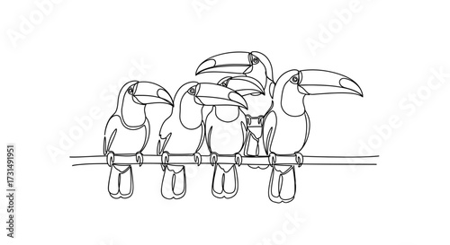 Captivating Toucans Perched on a Branch An Enchanting Line Art Illustration