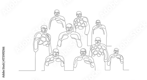Line Drawing of Men With Round Bellies Posing In A Pyramid On White