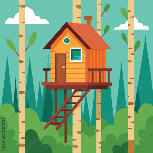 a tiny wooden treehouse perched high in an aspen g (1).eps